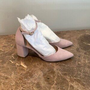 Lexi & Abbie Mindy Blush Pink Suede Ankle Strap Formal Pointed Toe Shoes – Sz 7